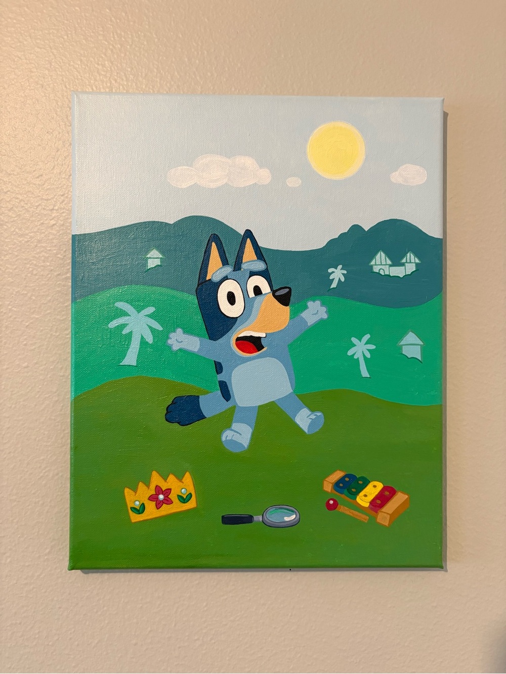 Bluey Hand Painted Acrylic Canvas Art - 11x14”